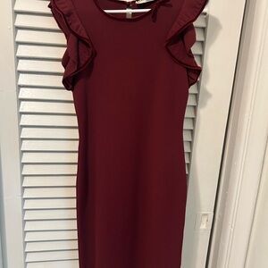 Valentino Burgundy Midi Dress with Ruffle Detail